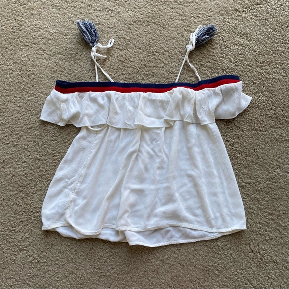 American Eagle Tie Shoulder Off the Shoulder Top - Picture 2 of 4